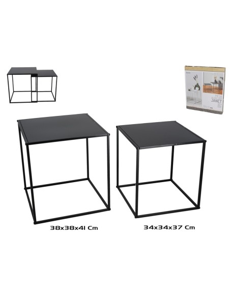 SET 2 MESAS AUXILIARES METAL JANET 38X38X41CM NEGR