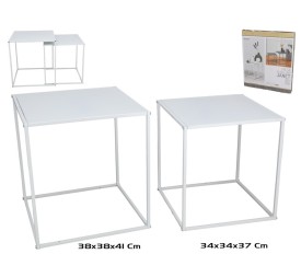 SET 2 MESAS AUXILIARES METAL JANET 38X38X41CM BLAN