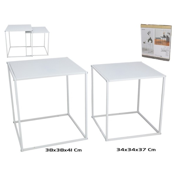 SET 2 MESAS AUXILIARES METAL JANET 38X38X41CM BLANCO