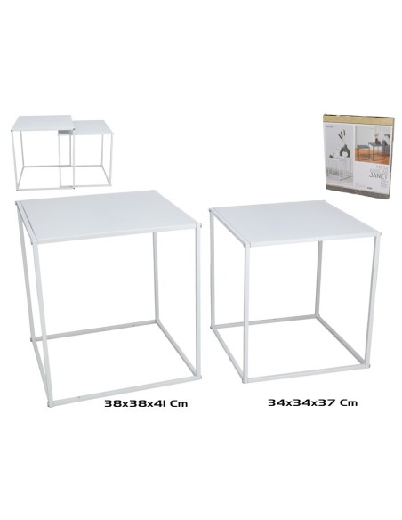 SET 2 MESAS AUXILIARES METAL JANET 38X38X41CM BLANCO