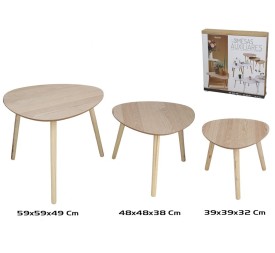 SET 3 MESAS AUXILIARES MADERA+MDF DARREN 59X59X49CM PINO