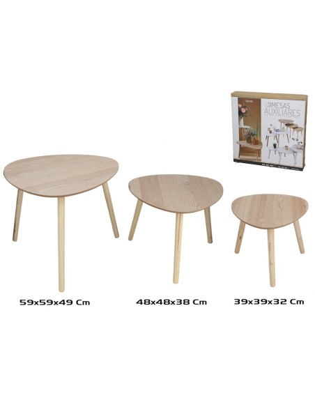 SET 3 MESAS AUXILIARES MADERA+MDF DARREN 59X59X49CM PINO