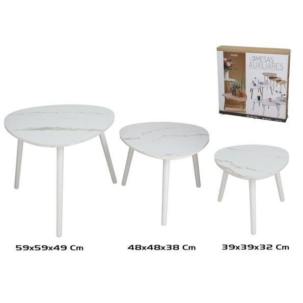 SET 3 MESAS AUXILIARES MADERA+MDF DARREN 59X59X49C