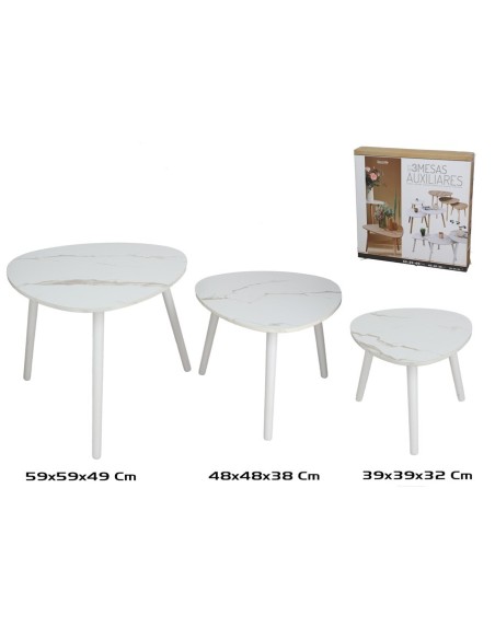 SET 3 MESAS AUXILIARES MADERA+MDF DARREN 59X59X49C