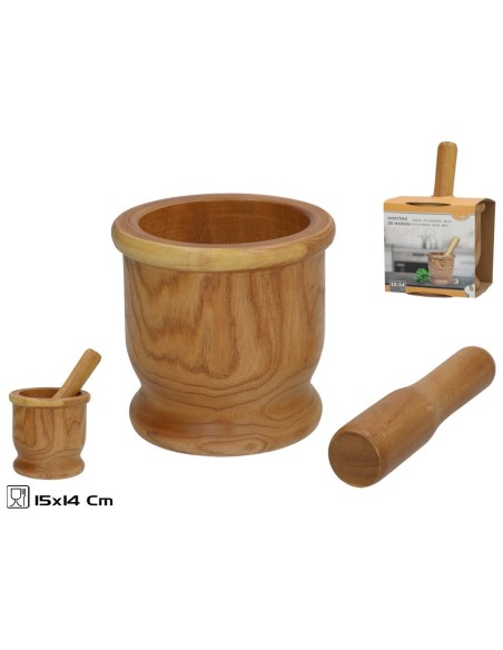 MORTERO MADERA CON MANGO MUMI 15X14CM