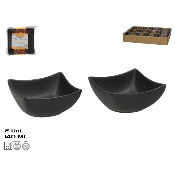 SALSERA APERITIVO X2 MELISA  9,2X9,2X4,3CM 140ML  NEGRO