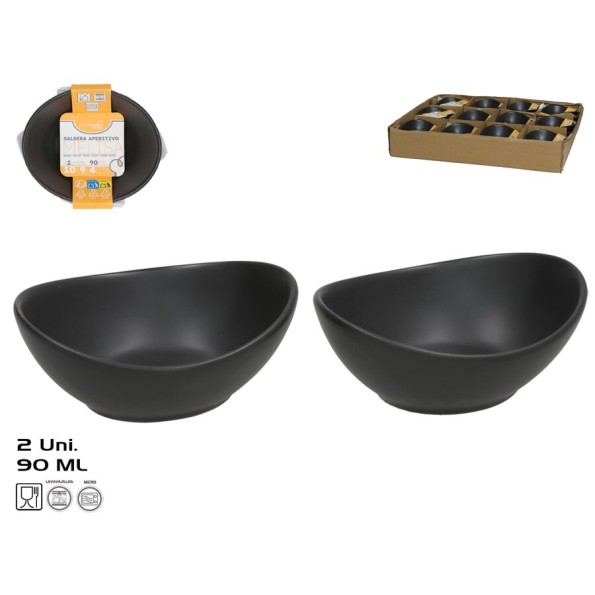 SALSERA APERITIVO X2 MELISA 90ML 10,3X8,8,X4,2CM NEGRO