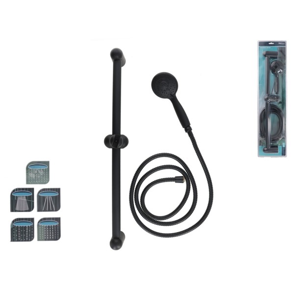 CONJUNTO DUCHA 5 FUNC. C/MANGUERA Y SOPORTE 2M NEG