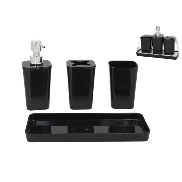 SET 4 ACCESORIOS BAÑO 7X7X11CM NEGRO
