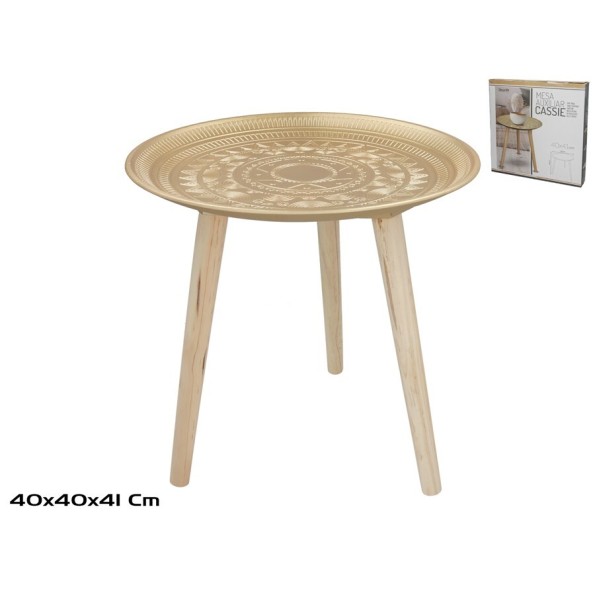 MESA AUXILIAR MADERA+MDF CASSIE 40X41CM DORADO