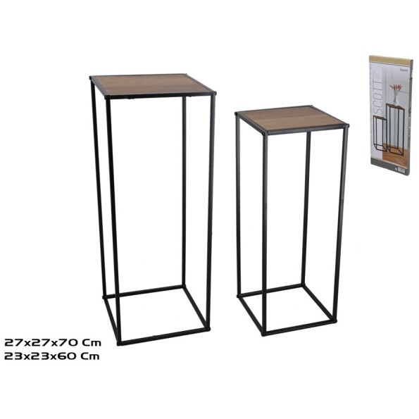 SET 2 PEDESTAL MDF+METAL SCOTT 27X27X70CM MARRON