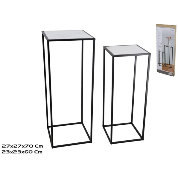 SET 2 PEDESTAL MDF+METAL SCOTT 27X27X70CM BLANCO