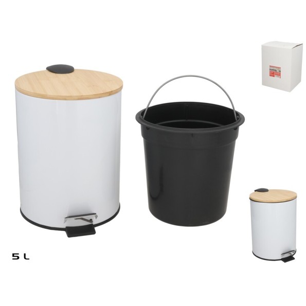 PAPELERA C/TAPA BAMBU DUSTIN 5L BLANCO