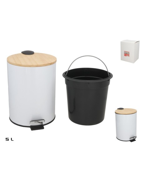 PAPELERA C/TAPA BAMBU DUSTIN 5L BLANCO
