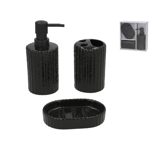 SET BAÑO CERAMICA 3 PCS ROMA NEGRO