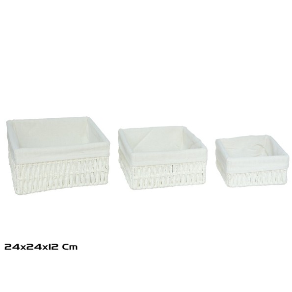 S/3 CESTAS CUADRADA ANA 24X24X12CM BLANCO