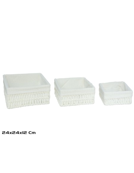 S/3 CESTAS CUADRADA ANA 24X24X12CM BLANCO