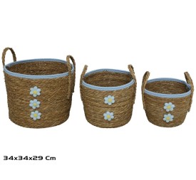 CESTA C/ASAS X3 FLOR AZUL 34X34X29CM