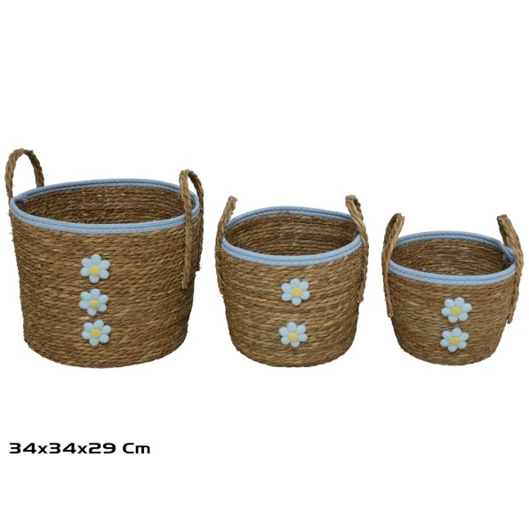 CESTA C/ASAS X3 FLOR AZUL 34X34X29CM