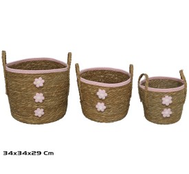 CESTA C/ASAS X3 FLOR ROSA 34X34X29CM