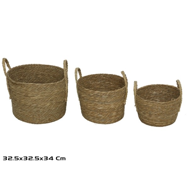 SET 3 CESTAS SEVILLA NATURA 32,5X5 X32,5X24,5/34CM