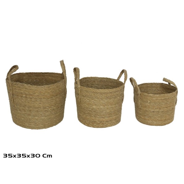 CESTAS X3 KORA C/ASAS FIBRA VEGETAL 35X30 CM