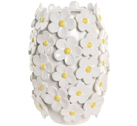 JARRON CERAMICA 18X18X27 MARGARITAS BLANCO