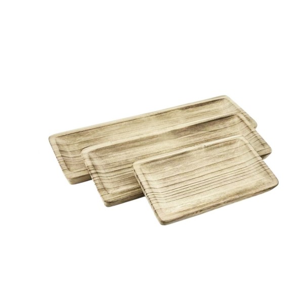 JUEGO 3 BANDEJAS RECT. MADERA (57140)  56x17x3 cm.