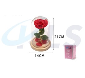 CÚPULA DE CRISTAL CON ROSA DECORATIVA-ROJO