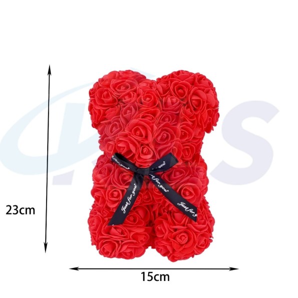 DECORACION DE ROSAS OSO ROJO CON LAZO 23CM