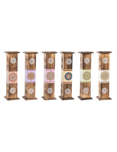 SOPORTE INCIENSO SET 10 MADERA 8X8X30 25CM MANDALA