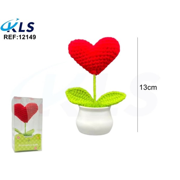 CORAZON DE HILO DECORATIVA EN MACETA