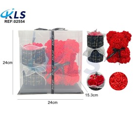 SET DE OSO Y RAMO DE ROSAS ( ROJO)