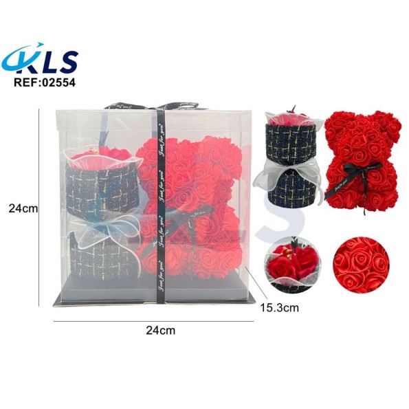 SET DE OSO Y RAMO DE ROSAS ( ROJO)