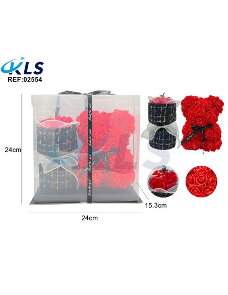 SET DE OSO Y RAMO DE ROSAS ( ROJO)