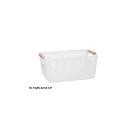 CESTA MULTIUSOS ASA MADERA 26,5X18,4X12CM BLANCA