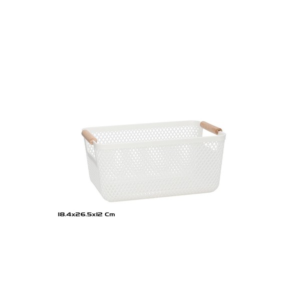 CESTA MULTIUSOS ASA MADERA 26,5X18,4X12CM BLANCA