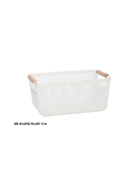 CESTA MULTIUSOS ASA MADERA 26,5X18,4X12CM BLANCA