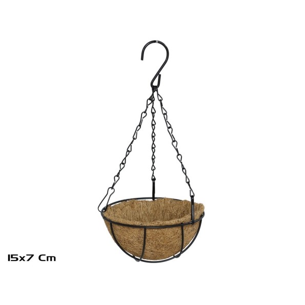 MACETERO COLGANTE DE COCO HIERRO 15X15X7CM