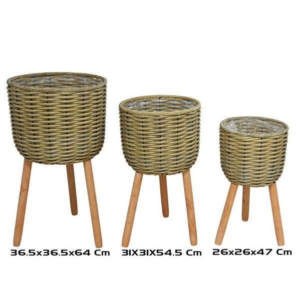 SET 3 MACETEROS LUKA C/PIE 36X36X63,5 CM