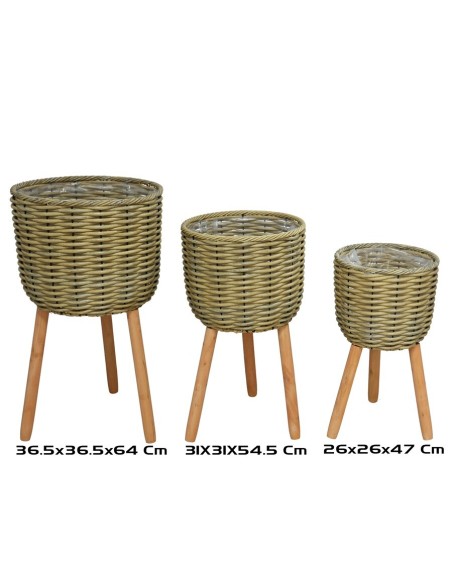 SET 3 MACETEROS LUKA C/PIE 36X36X63,5 CM