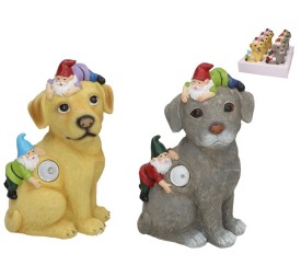 PERRO C/GNOMOS 2 SURT LUZ SOLAR LED 13X11X22 CM 6H