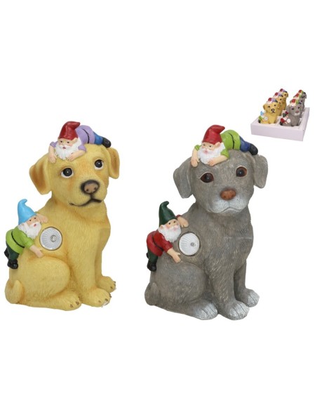 PERRO C/GNOMOS 2 SURT LUZ SOLAR LED 13X11X22 CM 6H