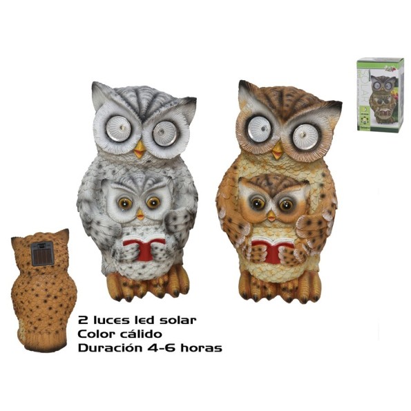 BUHO CON CRIA LUZ SOLAR DEC. 2 SRT 12X12X24 CM