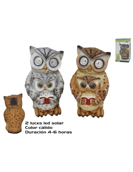 BUHO CON CRIA LUZ SOLAR DEC. 2 SRT 12X12X24 CM