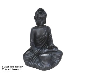 BUDA SENTADO C/LUZ SOLAR 1LED RESINA 27,5X21,5X21,