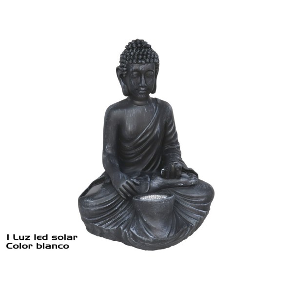BUDA SENTADO C/LUZ SOLAR 1LED RESINA 27,5X21,5X21,