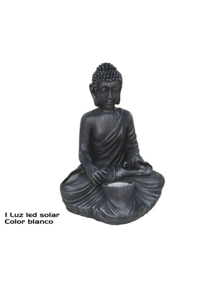 BUDA SENTADO C/LUZ SOLAR 1LED RESINA 27,5X21,5X21,