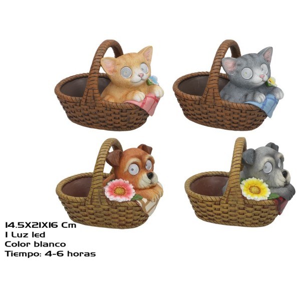 ANIMAL C/CESTA 2 SURT 2 LUZ SOLAR LED 21X14,5X16 C