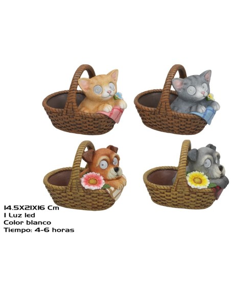 ANIMAL C/CESTA 2 SURT 2 LUZ SOLAR LED 21X14,5X16 C